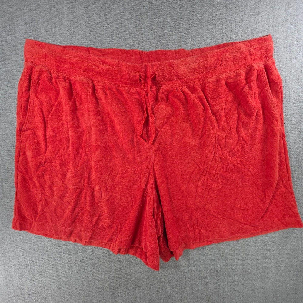 J.Jill Fit Terry Cloth Shorts Womens 3X Red Drawstring Pockets Lounge Gym